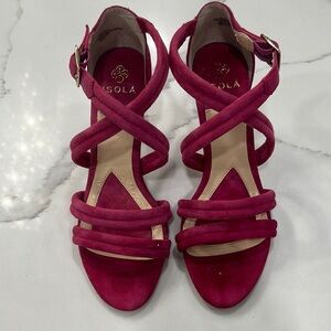 ISOLA Women’s Sandals Strappy Slingback Heeled Hot Pink Suede Leather. Size 6.5